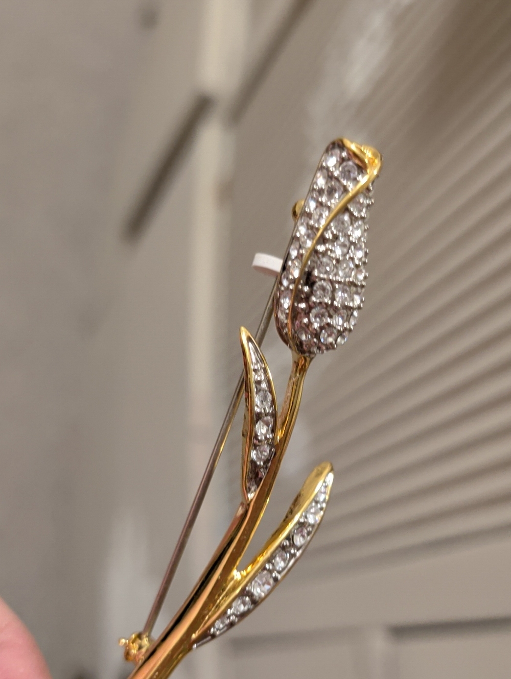 Vintage Signed Butler Gold-Plated Rhinestone Tulip Brooch Pin
